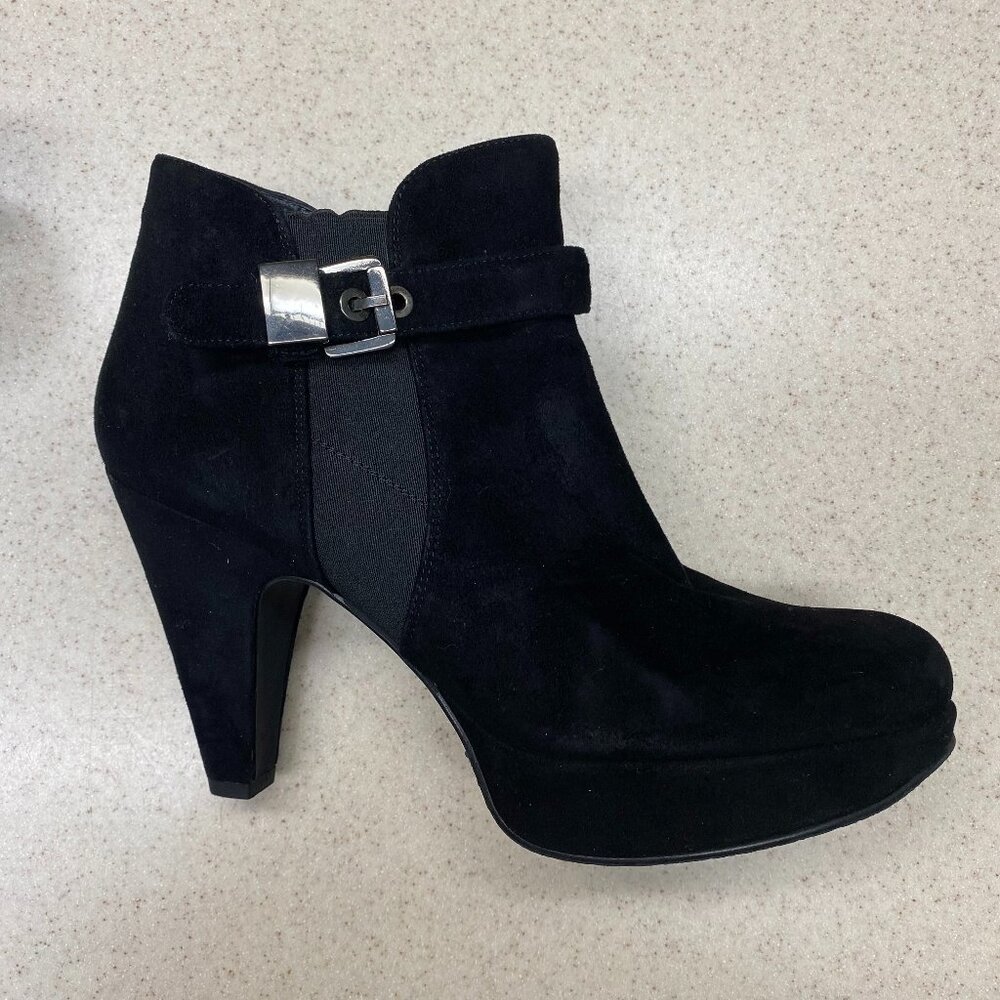 Stuart Weitzman Subside Black Suede Buckle Ankle Boots - Size 9